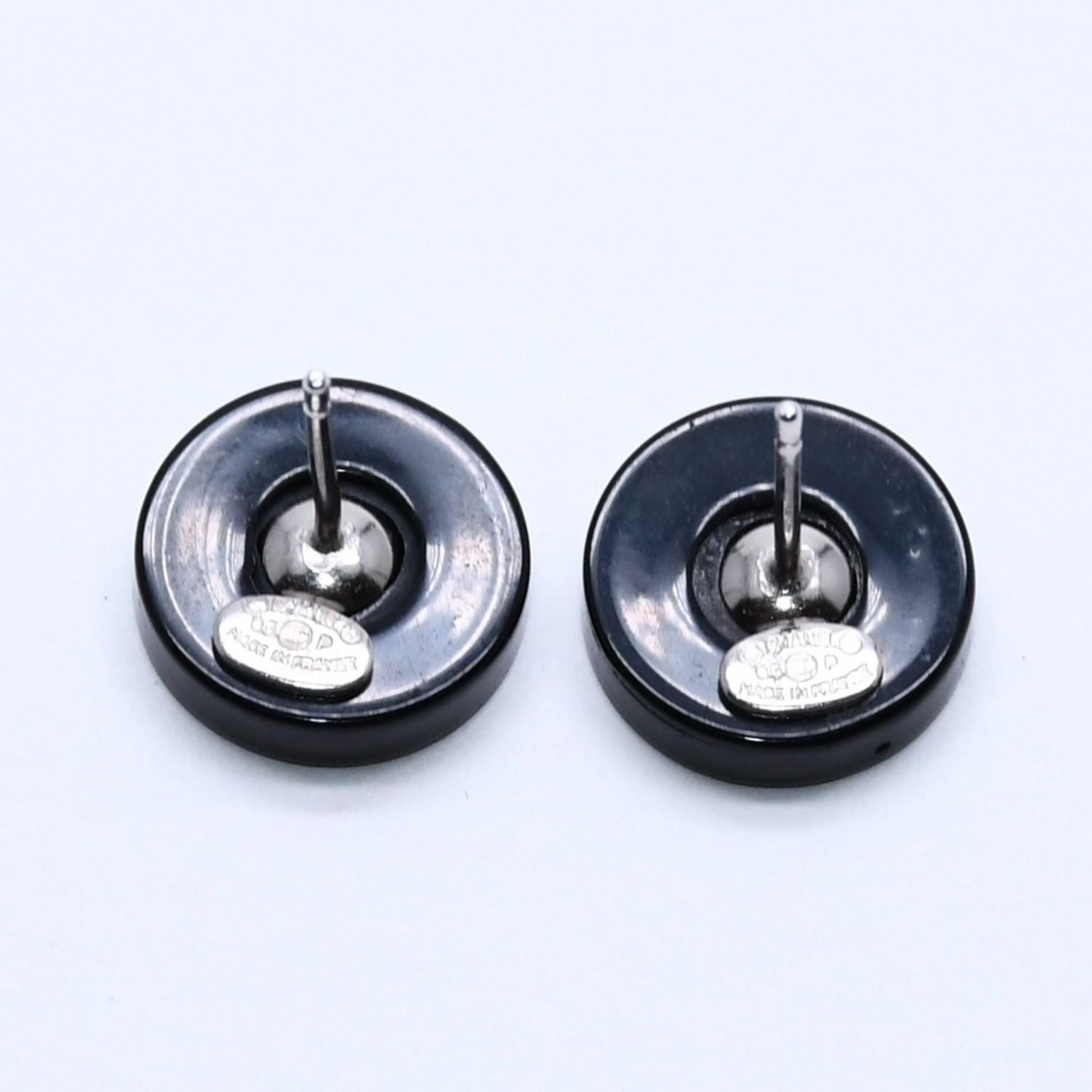 Chanel Earrings CC Logo Button Black 05 — view 6