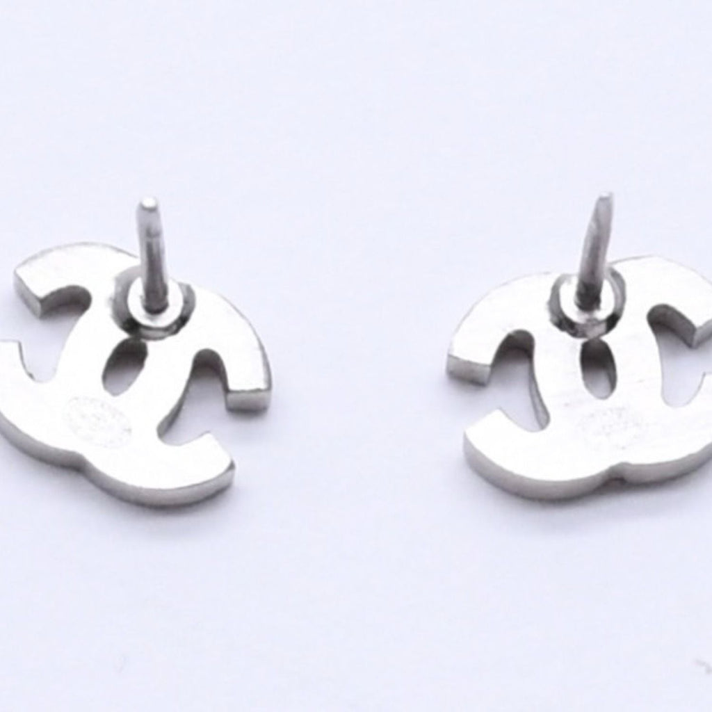 Chanel Earrings CC Logo Rhinestone Silver 03 — view 6