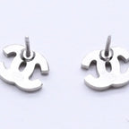 Chanel Earrings CC Logo Rhinestone Silver 03 — view 6