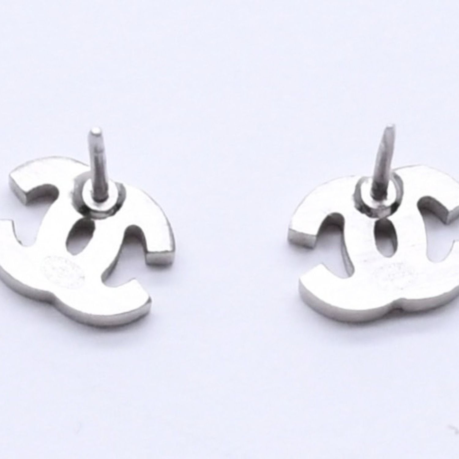 Chanel Earrings CC Logo Rhinestone Silver 03 — view 6
