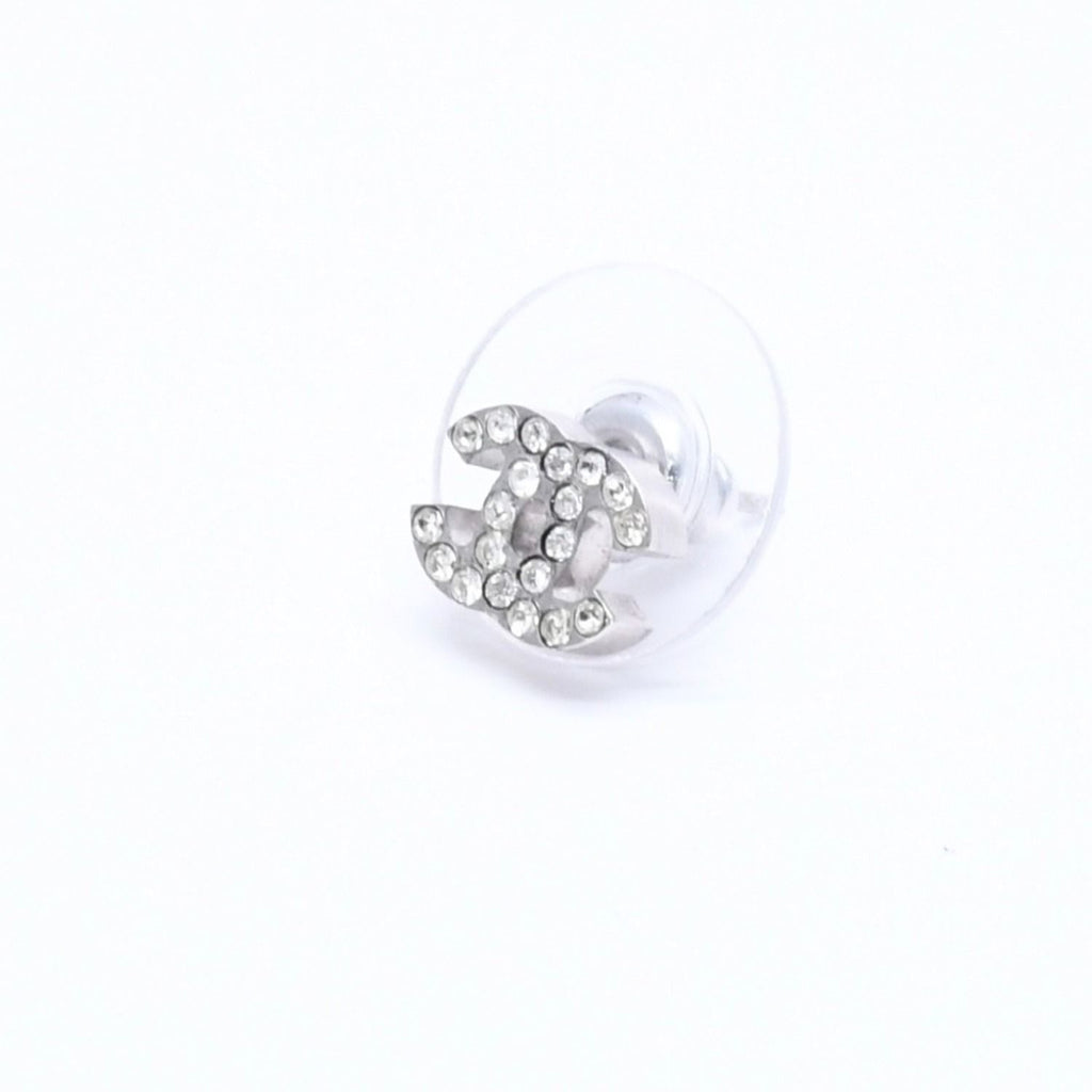 Chanel Earrings CC Logo Rhinestone Silver 03 — view 2