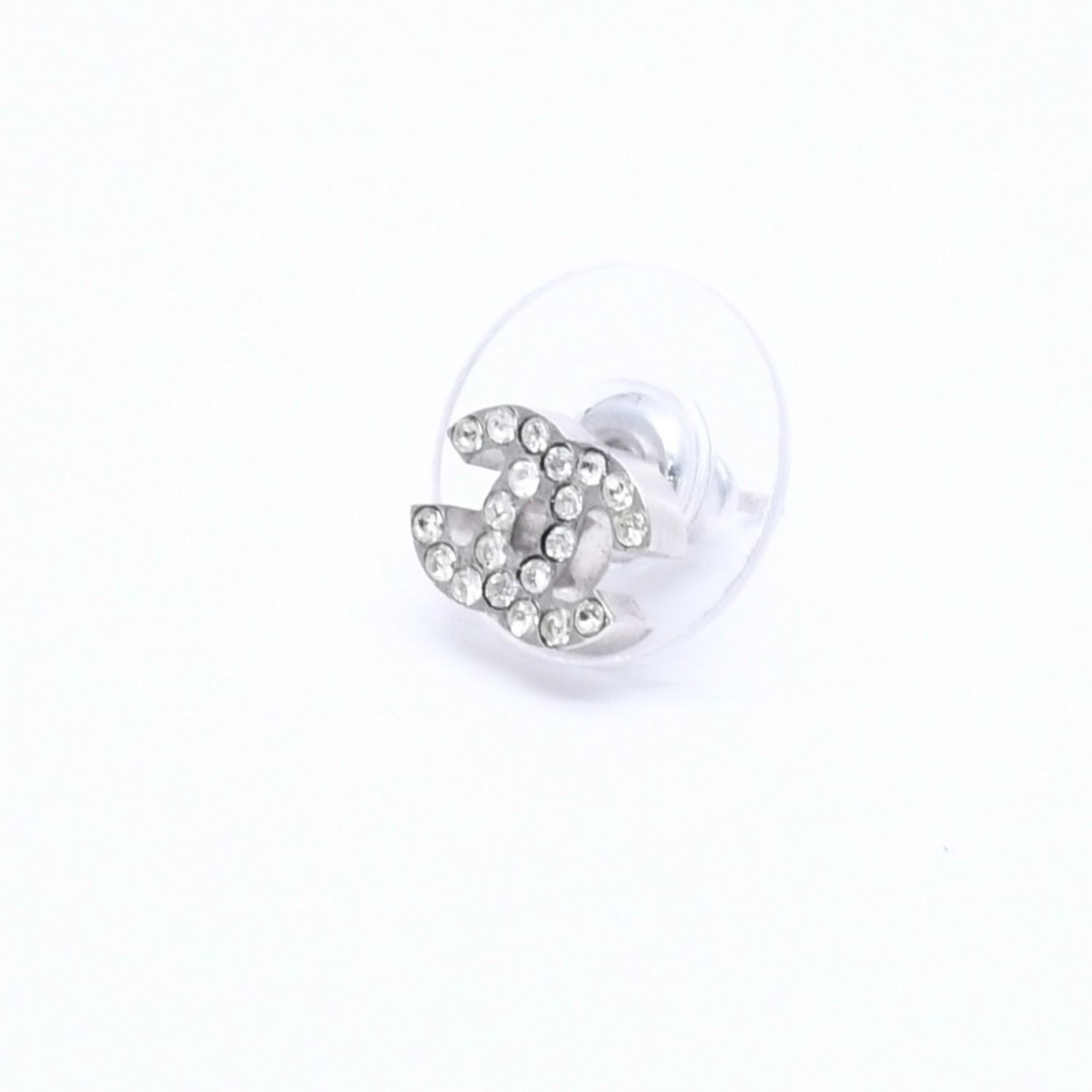 Chanel Earrings CC Logo Rhinestone Silver 03 — view 2