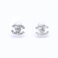 Chanel Earrings CC Logo Rhinestone Silver 03