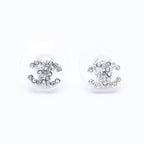 Chanel Earrings CC Logo Rhinestone Silver 03