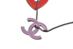 Chanel CC Logo Heart Necklace Metal Pink Red Silver — view 5
