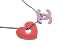 Chanel CC Logo Heart Necklace Metal Pink Red Silver — view 4