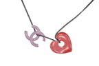 Chanel CC Logo Heart Necklace Metal Pink Red Silver — view 2