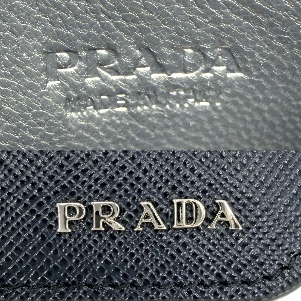 Prada Coin Purse Saffiano Travel Mini Wallet Leather Navy Blue Silver — view 5