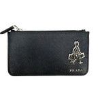 Prada Coin Purse Saffiano Travel Mini Wallet Leather Navy Blue Silver
