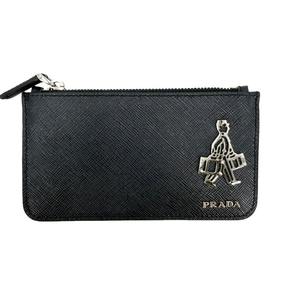 Prada Coin Purse Saffiano Travel Mini Wallet Leather Navy Blue Silver