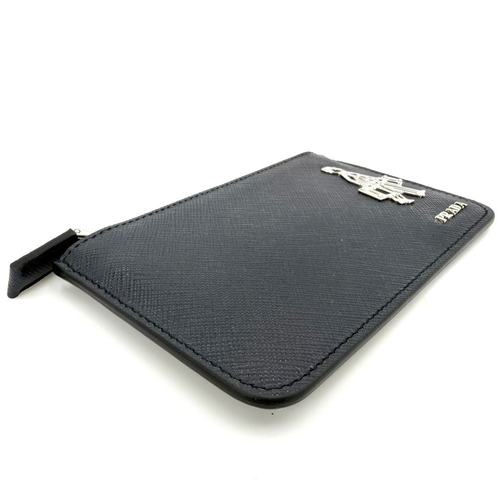 Prada Coin Purse Saffiano Travel Mini Wallet Leather Navy Blue Silver — view 3