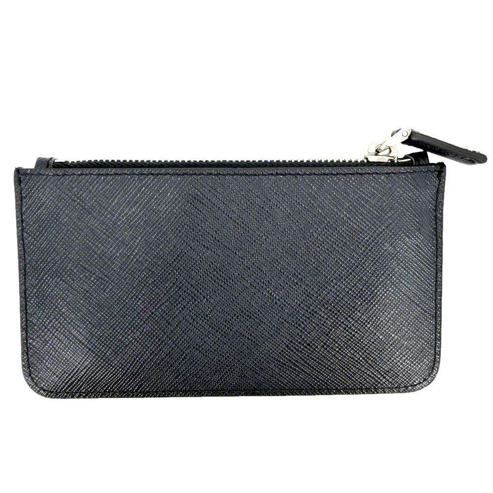 Prada Coin Purse Saffiano Travel Mini Wallet Leather Navy Blue Silver — view 2