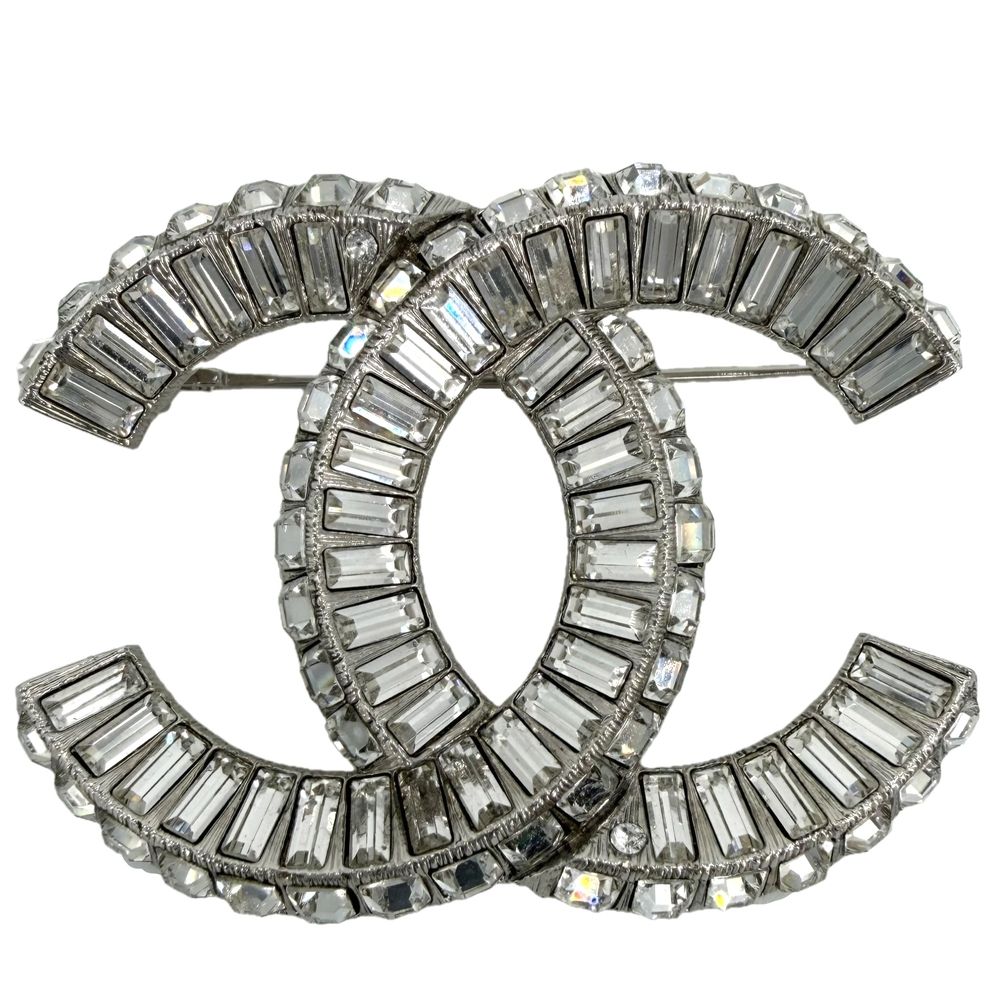 Chanel Brooch CC Logo Rhinestone Silver