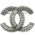 Chanel Brooch CC Logo Rhinestone Silver