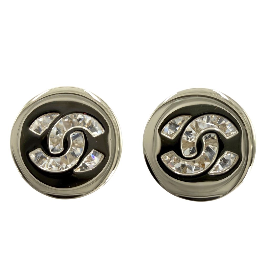 Chanel Earrings CC Logo Brass Rhinestone