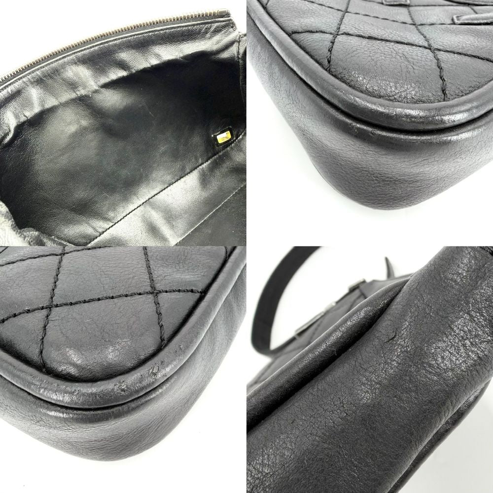 Chanel Shoulder Bag CC Logo Quilted Leather Black Silver — view 6