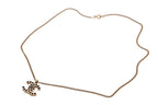 Chanel CC Logo Black Rhinestone Necklace Metal Gold