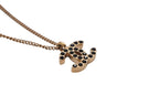 Chanel CC Logo Black Rhinestone Necklace Metal Gold — view 3