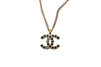 Chanel CC Logo Black Rhinestone Necklace Metal Gold — view 2