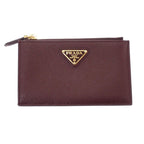 Prada Saffiano Triangle Card Case Bordeaux Burgundy Gold Genus — view 2