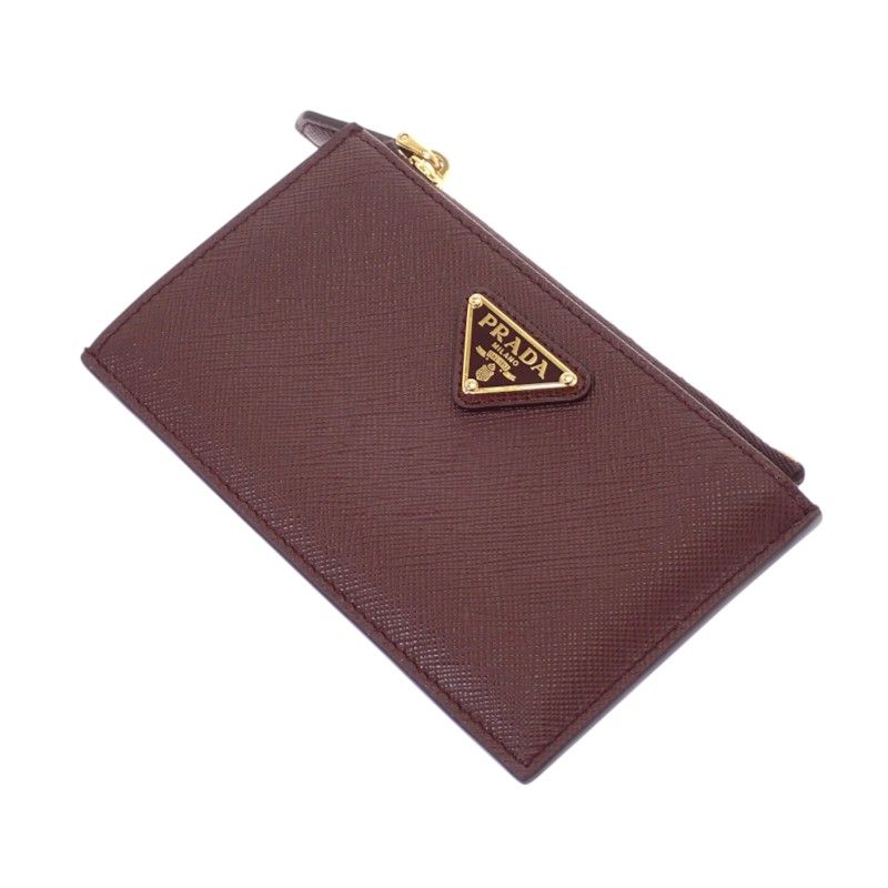 Prada Saffiano Triangle Card Case Bordeaux Burgundy Gold Genus — view 4