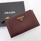 Prada Saffiano Triangle Card Case Bordeaux Burgundy Gold Genus