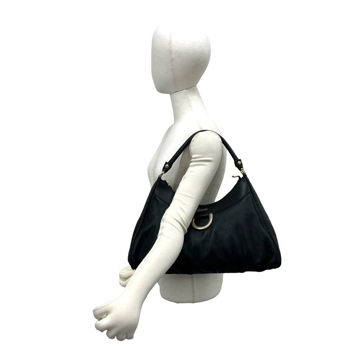 Gucci Log Leather One Shoulder Bag Tote Black — view 2