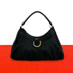 Gucci Log Leather One Shoulder Bag Tote Black
