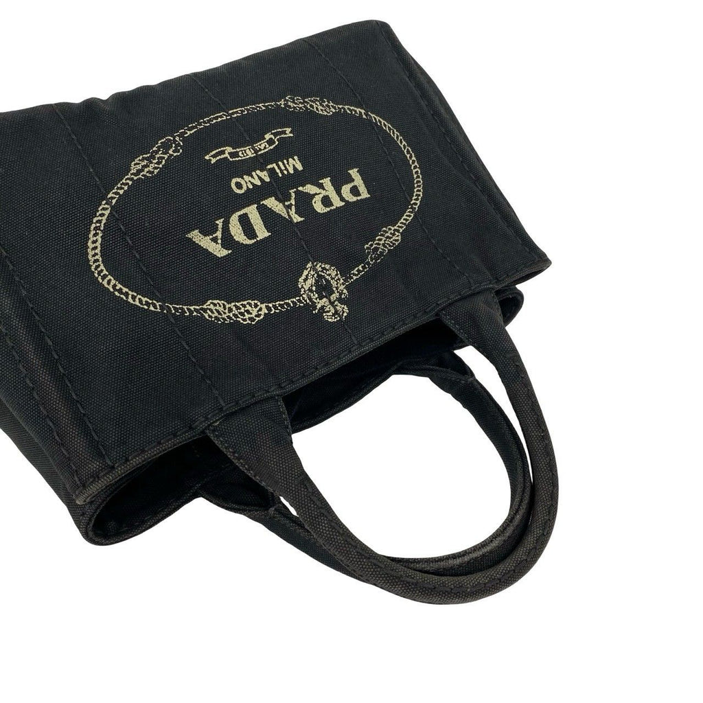 Prada Canapa Logo Print Canvas 2-Way Shoulder Bag Mini Tote Black — view 4