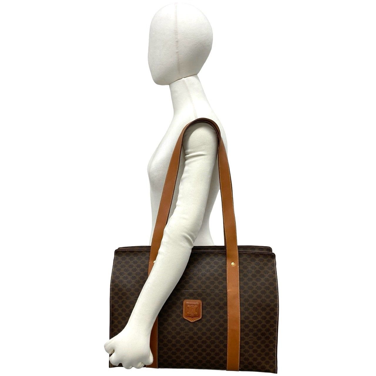 Celine Vintage Macadam Blason Leather Tote Shoulder Bag Brown — view 2