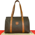 Celine Vintage Macadam Blason Leather Tote Shoulder Bag Brown