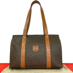 Celine Vintage Macadam Blason Leather Tote Shoulder Bag Brown