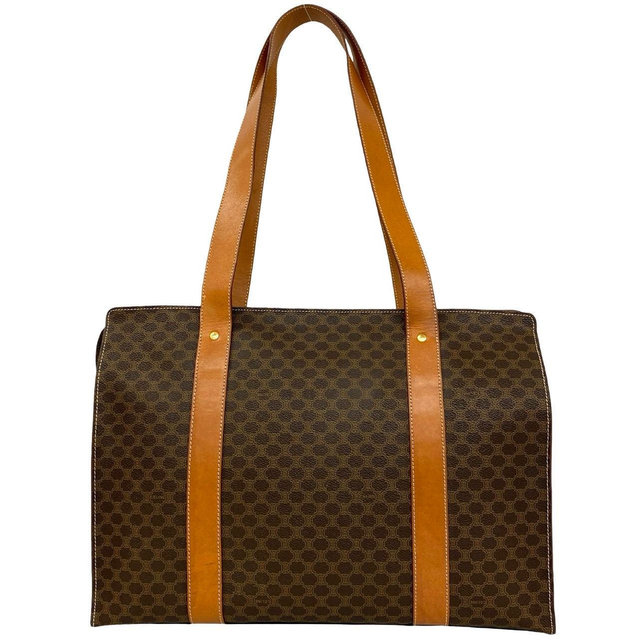 Celine Vintage Macadam Blason Leather Tote Shoulder Bag Brown — view 3