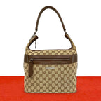 Gucci Logo GG Pattern Canvas Leather Shoulder Bag Tote Brown