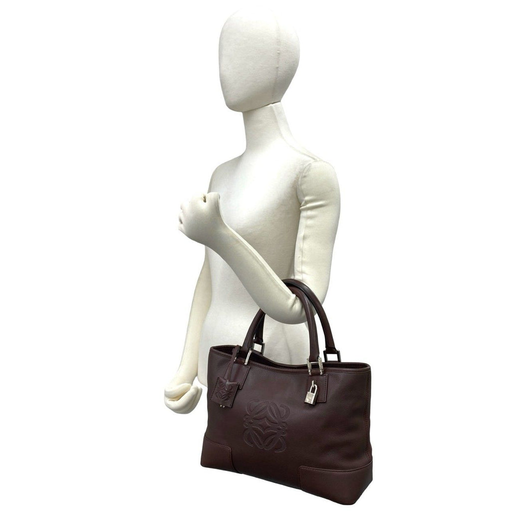 Loewe With Key Fusta Anagram Log Leather Mini Tote Boston Bag Brown — view 2