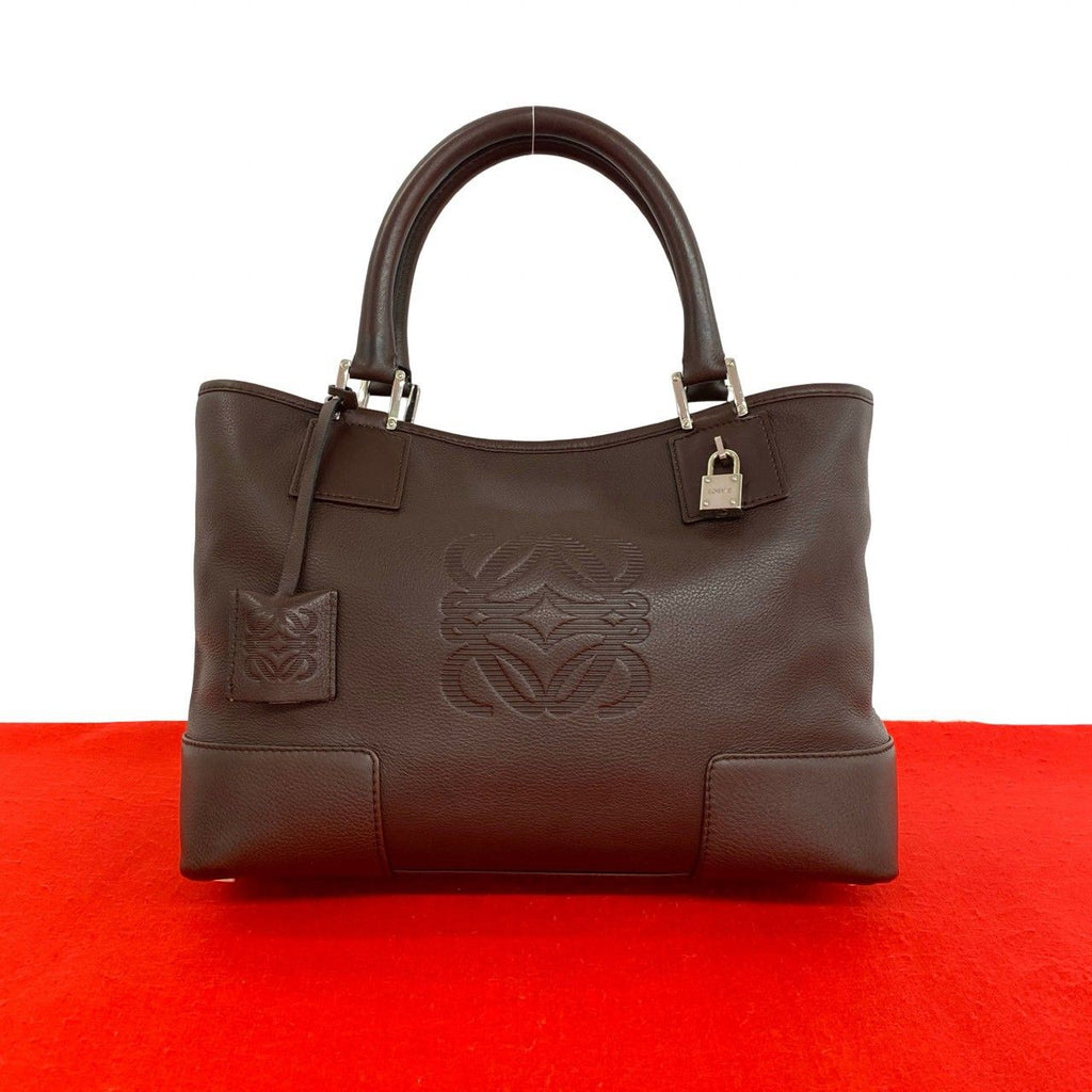 Loewe With Key Fusta Anagram Log Leather Mini Tote Boston Bag Brown