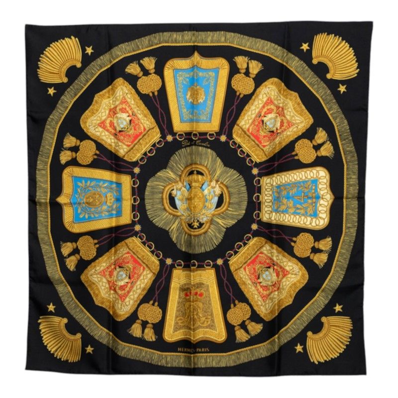 Hermes Carre 90 Poste Et Cavalerie Saber Bag Scarf Black Silk