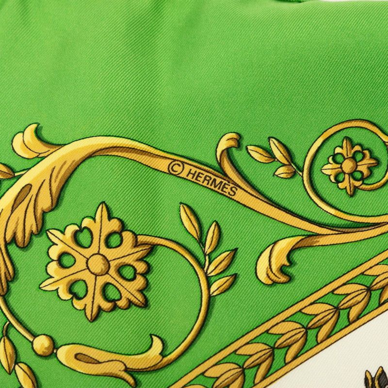Hermes Carre 90 la Promenade de Longchamps Walkway to Ron Chien Scarf Green — view 5