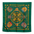 Hermes Carre 90 les Tambours Drum Scarf Green Multicolor Silk