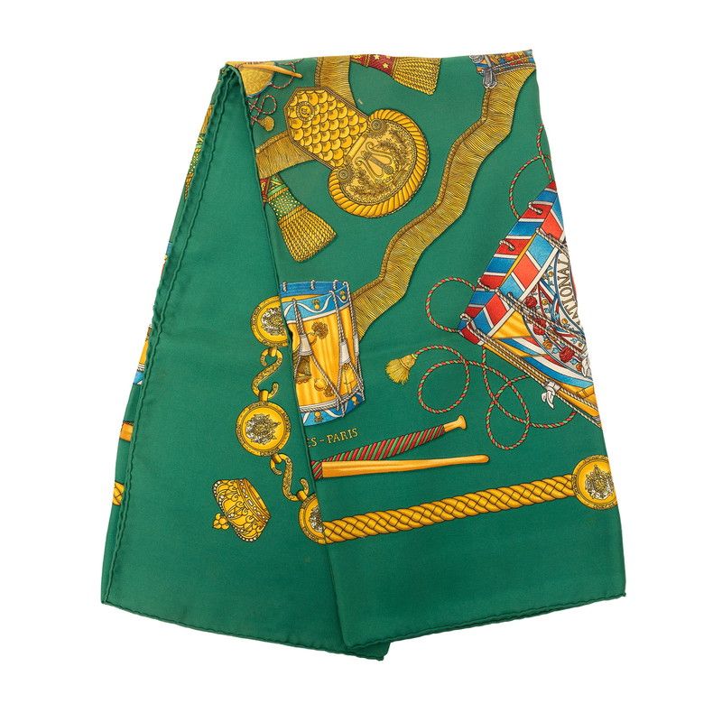 Hermes Carre 90 les Tambours Drum Scarf Green Multicolor Silk — view 2