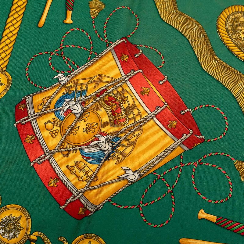 Hermes Carre 90 les Tambours Drum Scarf Green Multicolor Silk — view 5