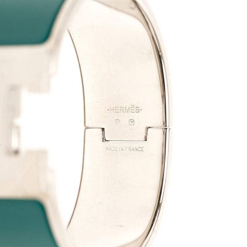 Hermes Clic Clac PM Bangle Silver Green Metal Enamel Bracelet — view 5