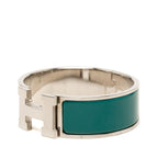 Hermes Clic Clac PM Bangle Silver Green Metal Enamel Bracelet — view 2