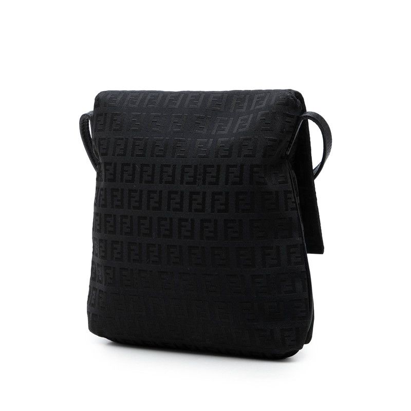 Fendi Zucchino Shoulder Bag Black Canvas Leather — view 2
