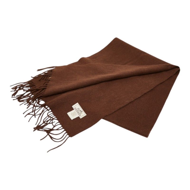 Hermes Logo Scarf Brown Cashmere Wool — view 2