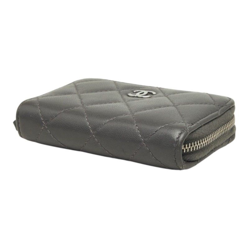 Chanel Quilted CC Logo Coin Purse Gray Lambskin — view 4