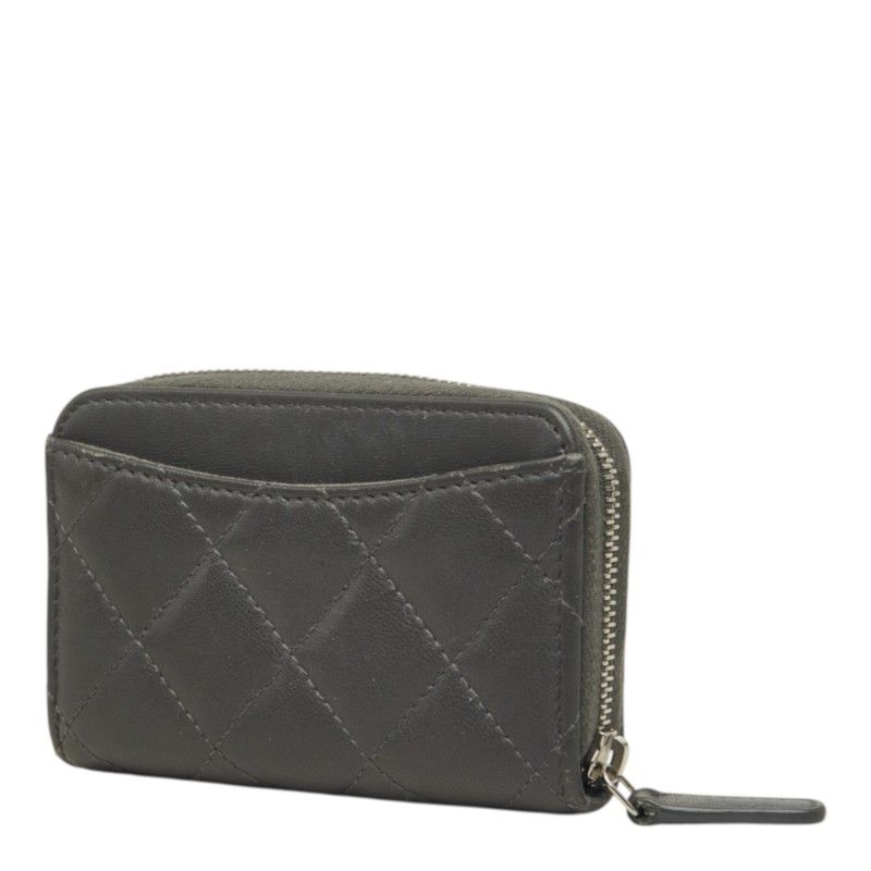 Chanel Quilted CC Logo Coin Purse Gray Lambskin — view 2