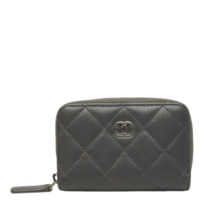 Chanel Quilted CC Logo Coin Purse Gray Lambskin