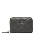 Chanel Quilted CC Logo Coin Purse Gray Lambskin
