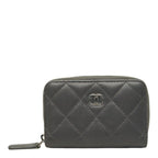 Chanel Quilted CC Logo Coin Purse Gray Lambskin